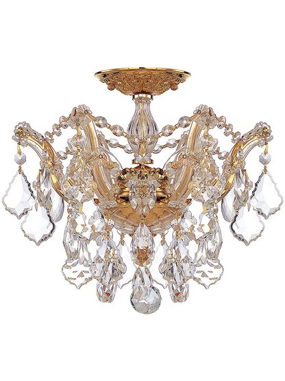 Maria Theresa Small Semi Flush Mount Draped in Clear Hand Cut Crystal in Polished Gold.
